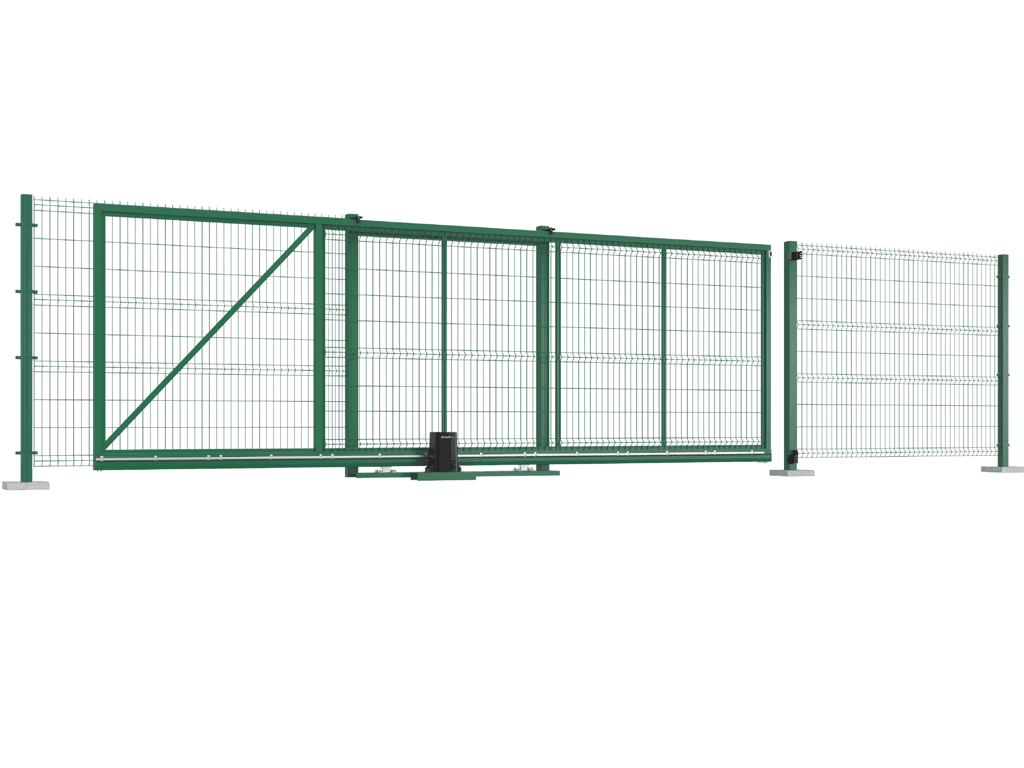Откатные ворота со стальной рамой и с заполнением сварной сеткой