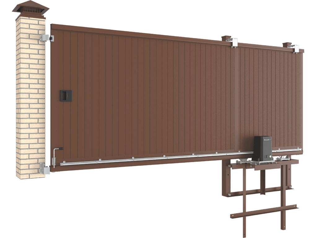 Откатные уличные ворота стандартных размеров в алюминиевой раме с заполнением сэндвич-панелями SLG-S