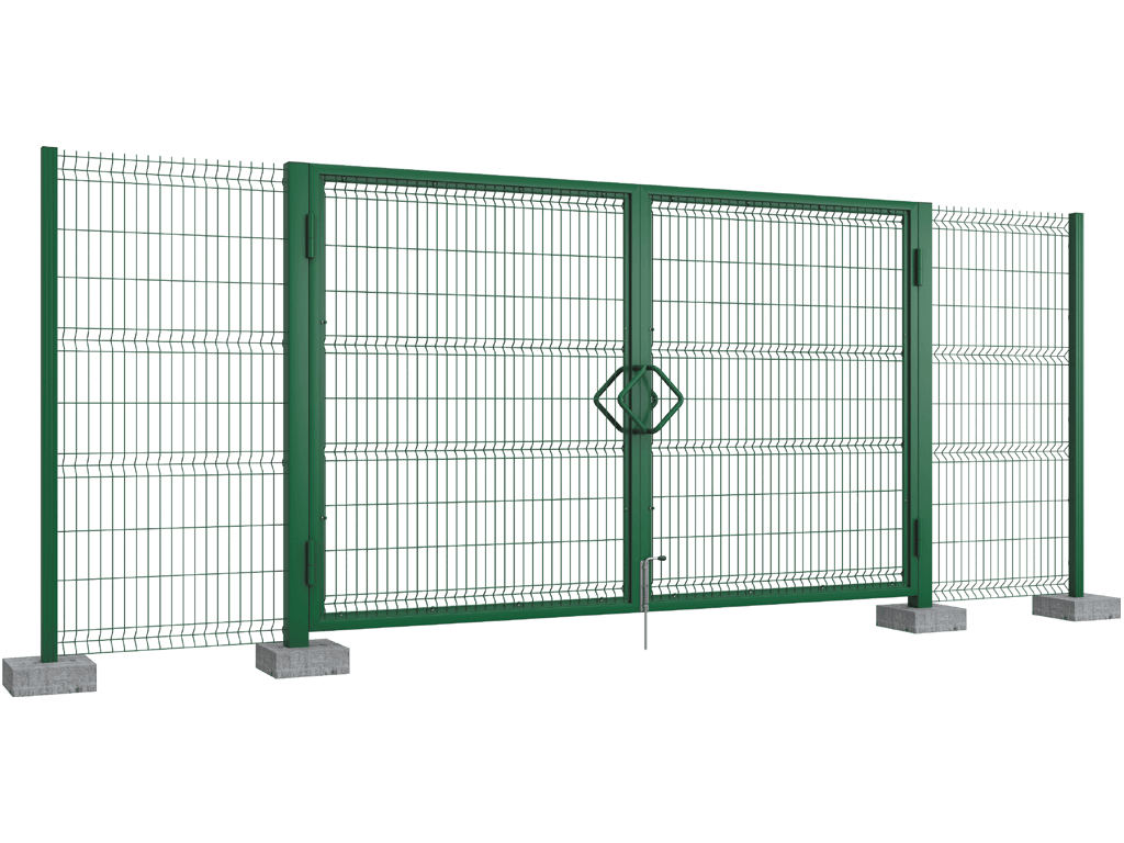 Распашные ворота со стальной рамой и с заполнением сварной сеткой