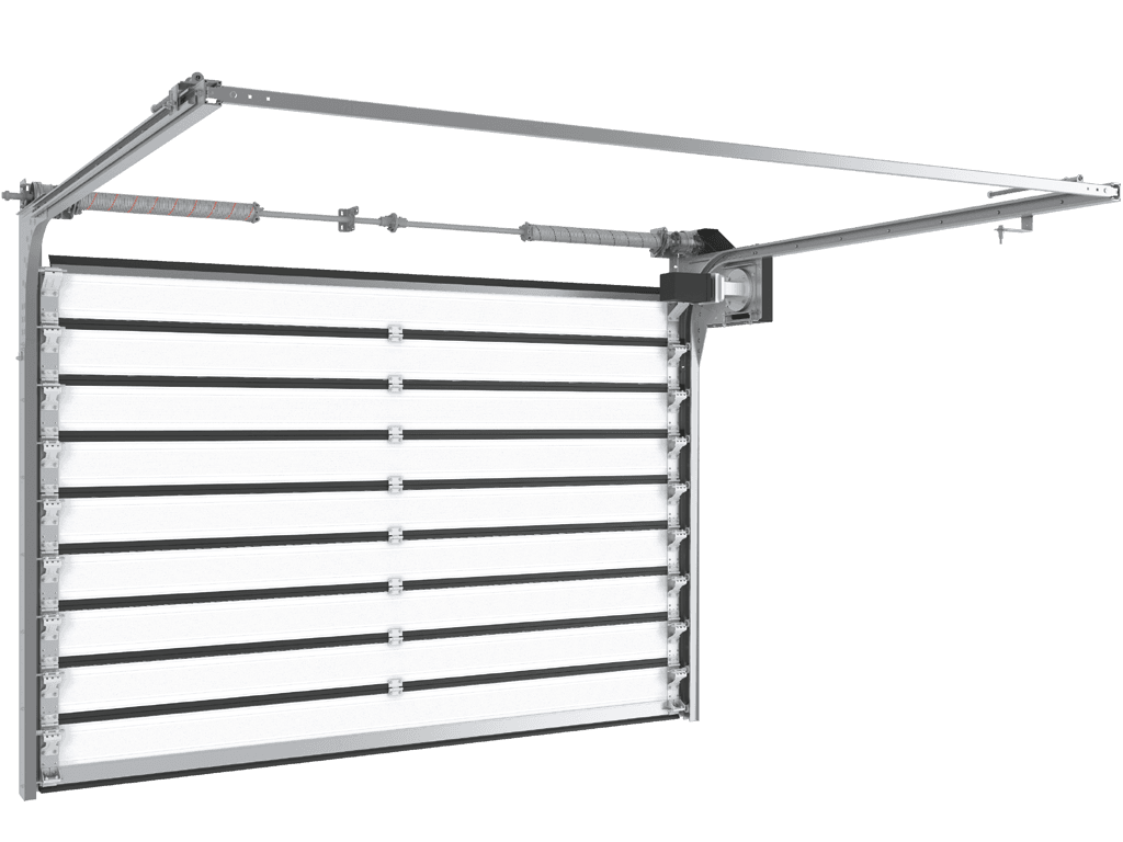 Скоростные секционные ворота из алюминиевых сэндвич-панелей с торсионным механизмом ISD01-PARKING