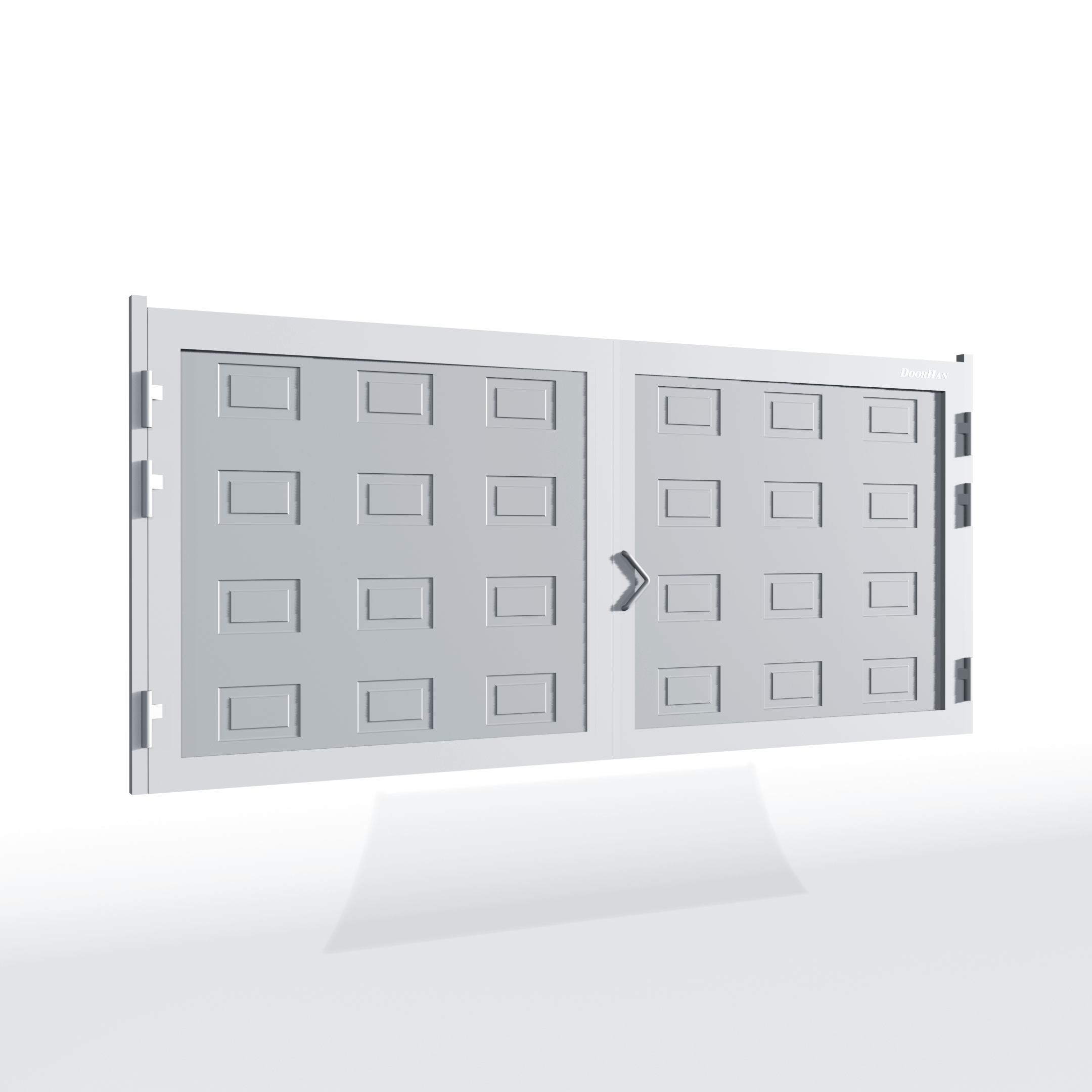 Распашные ворота DoorHan 4800х1200 цвета RAL 9006 (серебристый) с дизайном «филенка» с автоматикой