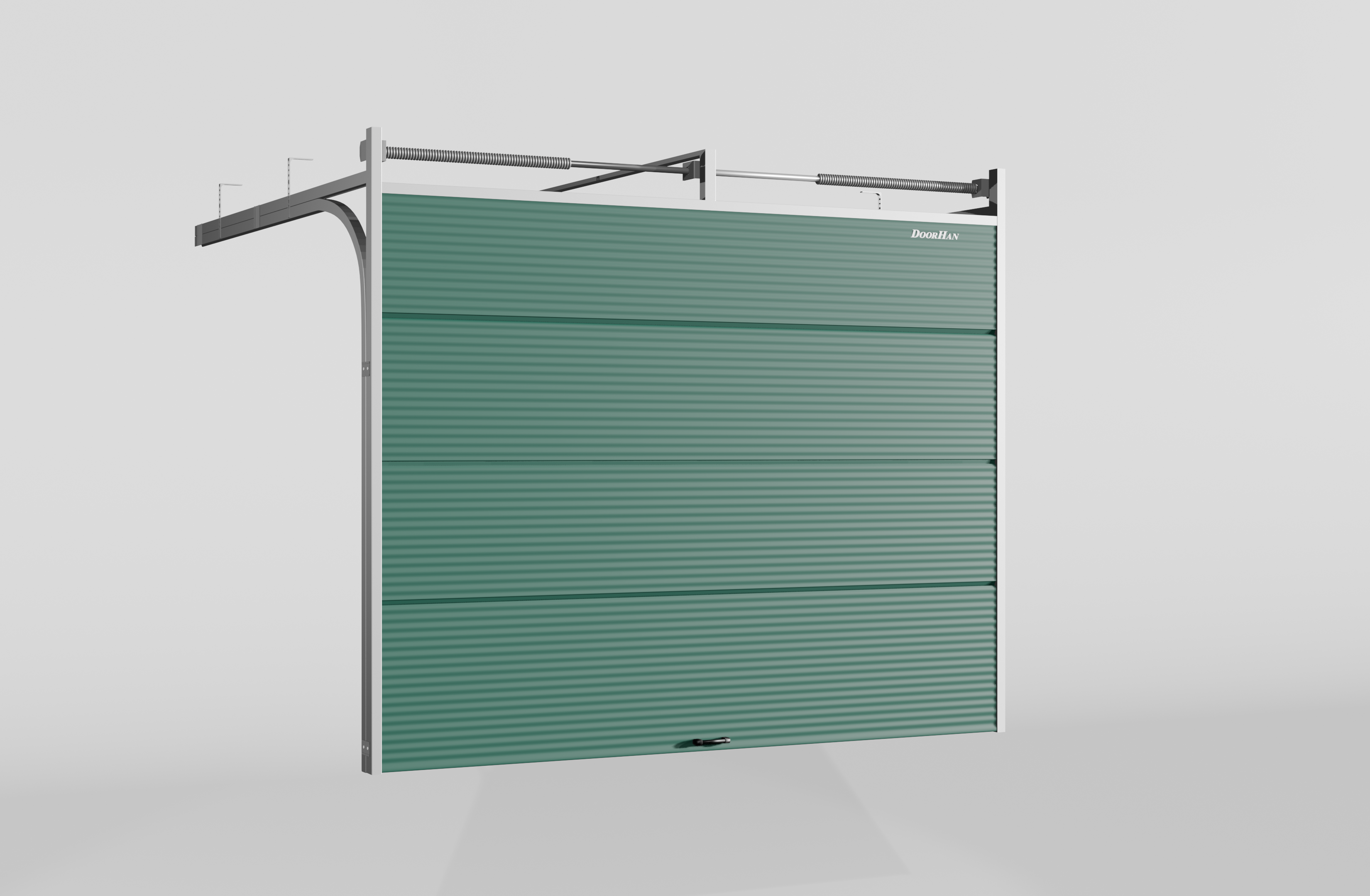 Секционные ворота DoorHan стальные 2300х2500 цвета RAL 6005 (зелёный) с дизайном «волна» с автоматикой