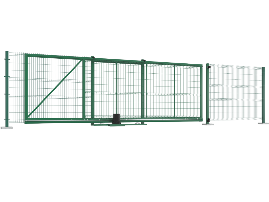 Откатные ворота со стальной рамой и с заполнением сварной сеткой