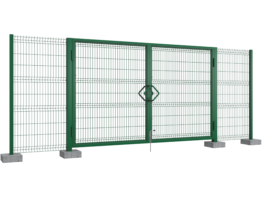 Распашные ворота со стальной рамой и с заполнением сварной сеткой